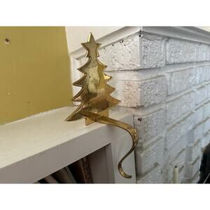 Vintage 1999 Brass Christmas Tree Mantel Hook Stocking Holder Hanger